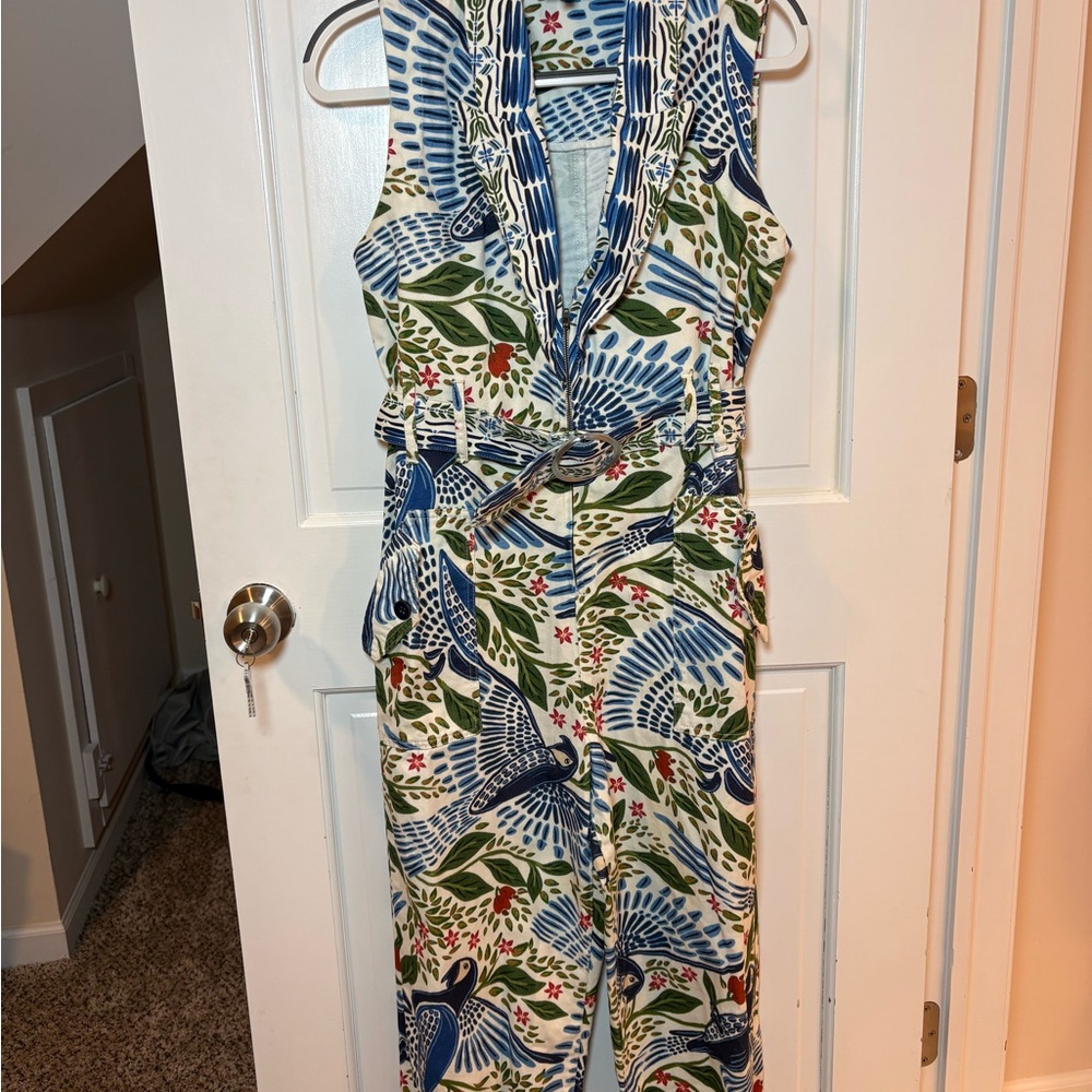 FARM Rio Sleeveless V-Neck Printed Jumpsuit in Blue, Green & Red - Picture 2 of 8